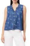 Kensie Easy Button Down Tank In Blue