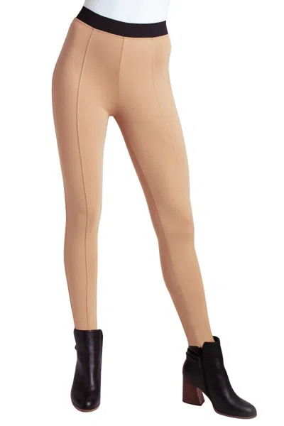Kensie Elastic Waistband Compression Ponte Leggings In Brown
