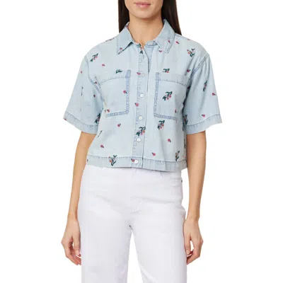 Kensie Embroidered Camp Shirt In Blue