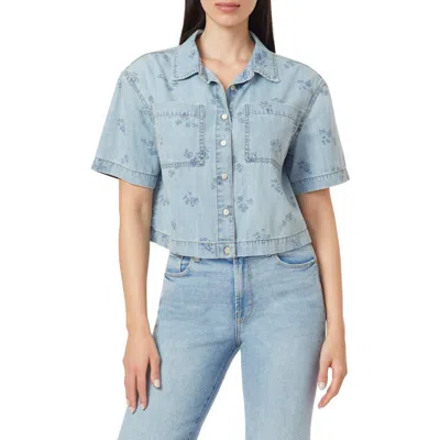 Kensie Embroidered Camp Shirt In Blue