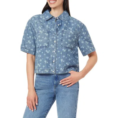 Kensie Embroidered Camp Shirt In Blue