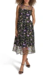 Kensie Embroidered Mesh Midi Dress In Black Multi