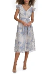 Kensie Women's Floral Midaxi A-line Midi Dress In Periwinkle/gold