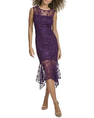 KENSIE KENSIE EMBROIDERED MESH MIDI DRESS