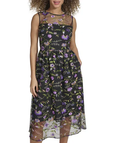 KENSIE EMBROIDERED MESH MIDI DRESS