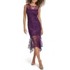 Kensie Embroidered Mesh Sleeveless Dress In Eggplant