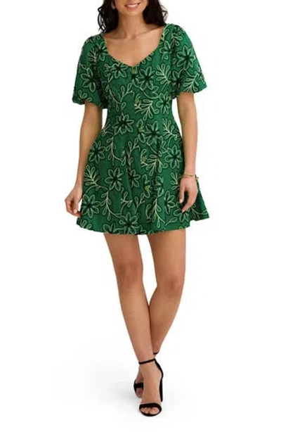 Kensie Embroidered Short Sleeve Minidress In Green