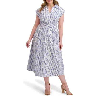 Kensie Embroidered Woven Midi Dress In Blue