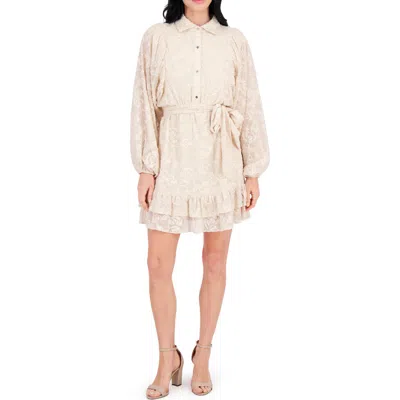 Kensie Embroidered Woven Minidress In Neutral