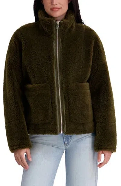 Kensie Faux Fur Coat In Green
