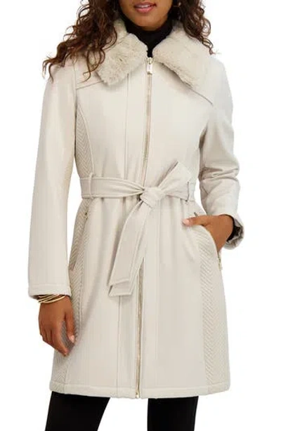 KENSIE KENSIE FAUX FUR COLLAR WATER RESISTANT BELTED SOFTSHELL JACKET