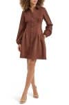 Kensie Faux Suede Long Sleeve Shirtdress In Brown