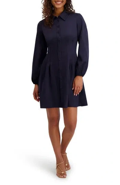 Kensie Faux Suede Long Sleeve Shirtdress In Blue