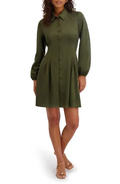 Kensie Faux Suede Long Sleeve Shirtdress In Green