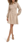 Kensie Faux Suede Long Sleeve Shirtdress In Sand