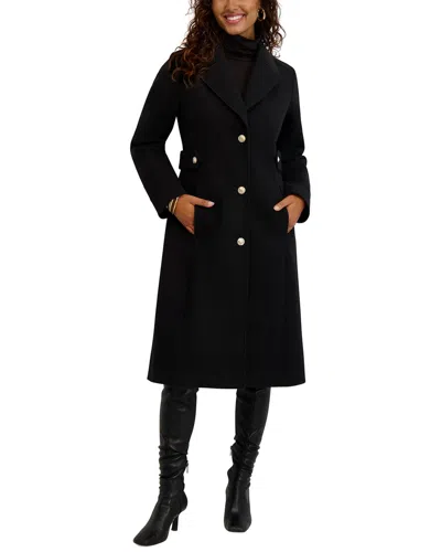 Kensie Faux Wool Tailored Longline Coat In Black