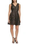 Kensie Women's Lace Fit & Flare Dress In Black Nude