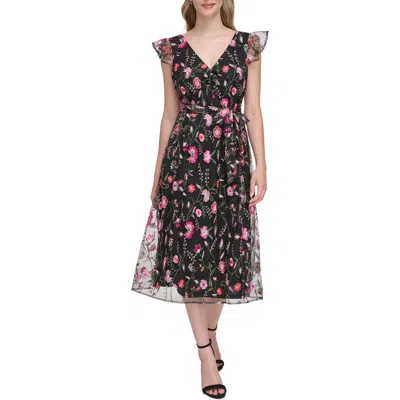 Kensie Floral Embroidered Maxi Dress In Black Multi