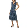 Kensie Women's Flutter Sleeve Floral Day Dress In Navy/green Mutli