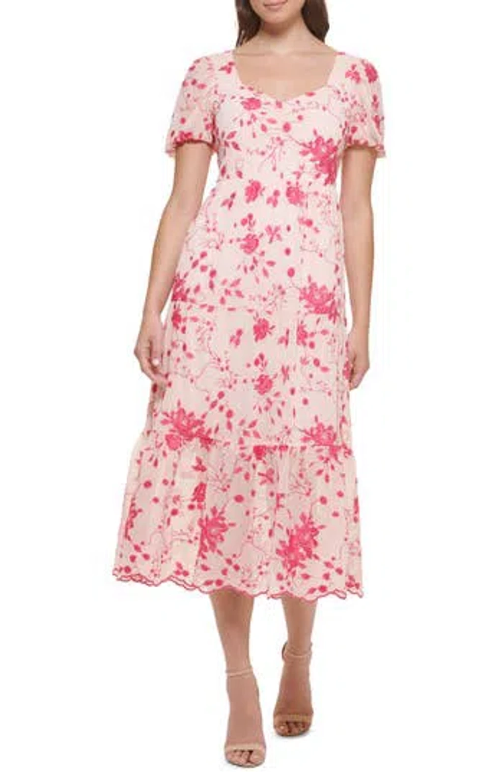 kensie floral embroidered dress Kensie Women's Embroidered V-Neck Dress - Black
