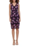 Kensie Floral Embroidered Sheath Cocktail Dress In Plum Multi