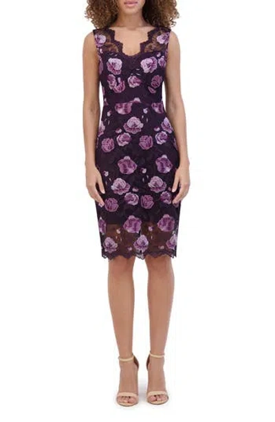 Kensie Floral Embroidered Sheath Cocktail Dress In Plum Multi