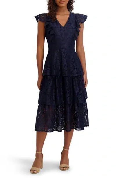 Kensie Floral Lace Midi Dress In Blue