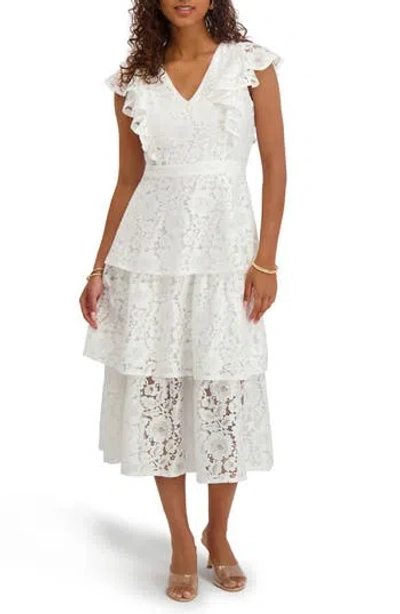 Kensie Floral Lace Midi Dress In White