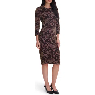 Kensie Floral Metallic Knit Midi Dress In Brown