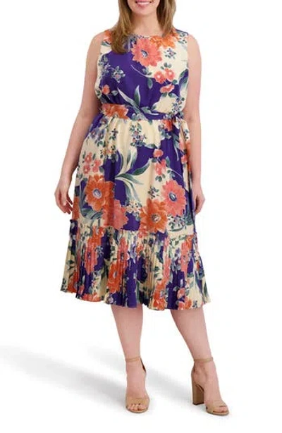 Kensie Floral Sleeveless Midi Dress In Blue