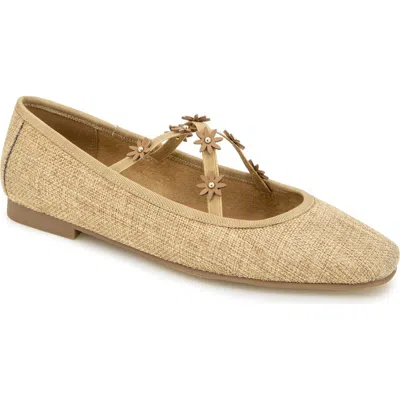 Kensie Floria Woven Mary Jane Flat In Dark Natural