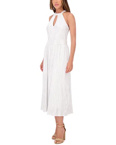 Kensie Foiled Pleated Woven Midi Dress In White