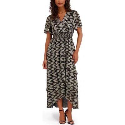 Kensie Foiled Yoryu Midi Dress In Gray