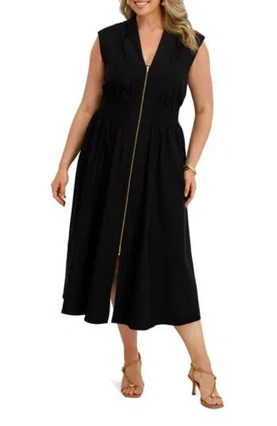 Kensie Front Zip Midi Dress In Black