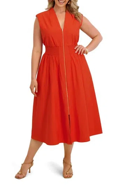 Kensie Front Zip Midi Dress In Orange