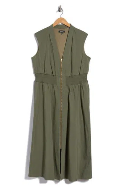 Kensie Front Zip Midi Dress In Green
