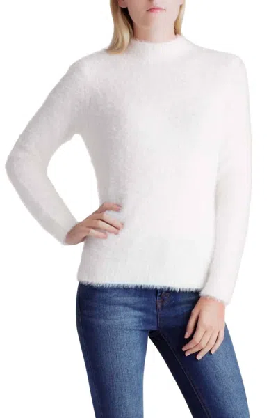 Kensie Fur Yarn Long Sleeve Mock Neck Sweater In White