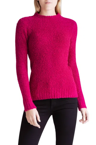 Kensie Fuzzy Boucle Long Sleeve Sweater In Pink In Orange