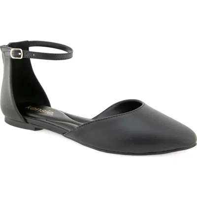 Kensie Gaeta Ankle Strap Pointed Toe Flat In Black