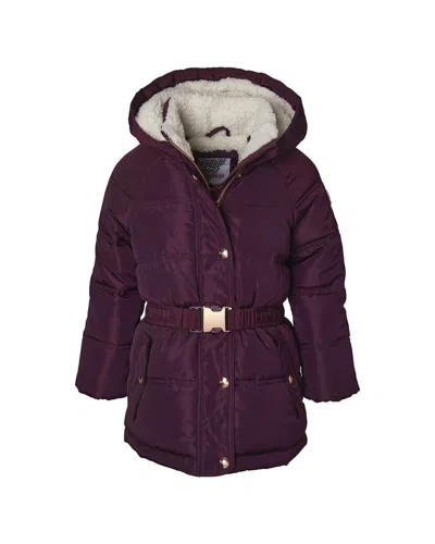 Kensie Girl Belted Puffer Jacket In Purple