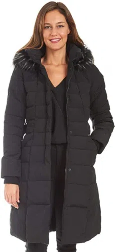 Pre-owned Kensie Girl Kensie Women's 44" Luxe Fur Hooded Quilted Non-down Long Puffer In Black