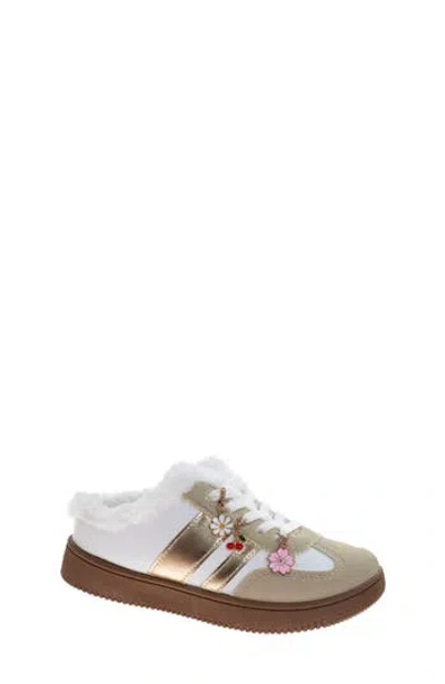 Kensie Girl Kids' Faux Fur Slip On Sneaker In White Beige