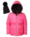 Kensie Girl Toddler And Little Girls Foil Bow Puffer Jacket With Beanie In Pink