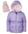 Kensie Girl Toddler And Little Girls Foil Bow Puffer Jacket With Beanie In Purple