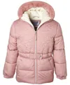 Kensie Girl Toddler & Little Girls Rose-quilted Hooded Puffer Jacket With Faux-fur Trim In Dry Rose