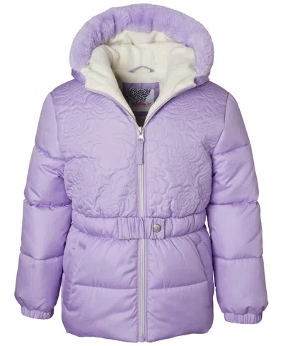 Kensie Girl Kids' Toddler & Little Girls Rose-quilted Hooded Puffer Jacket With Faux-fur Trim In Lilac
