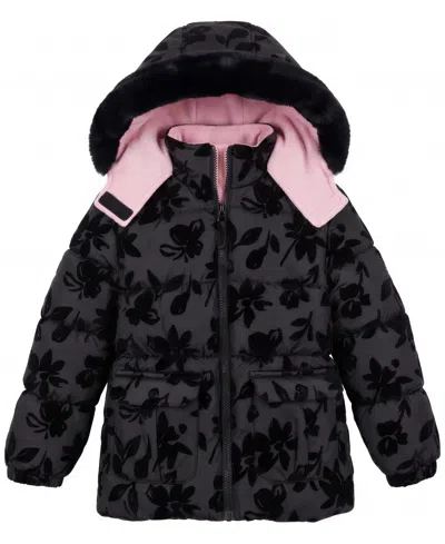 Kensie Girl Babies' Toddler Girls' 2t-5t Floral Flocked Puffer Jacket In Black