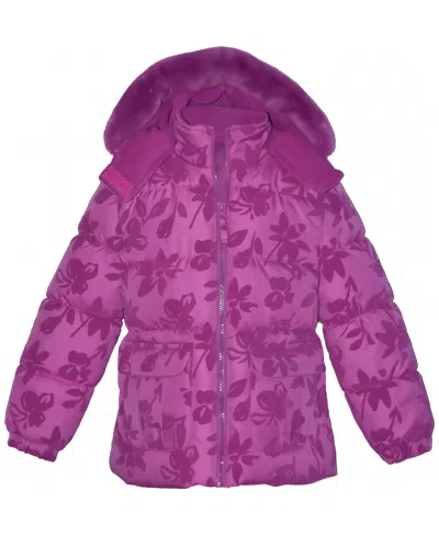 Kensie Girl Babies' Toddler Girls' 2t-5t Floral Flocked Puffer Jacket In Purple