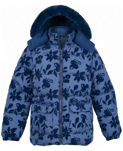 Kensie Girl Babies' Toddler Girls' 2t-5t Floral Flocked Puffer Jacket In Blue