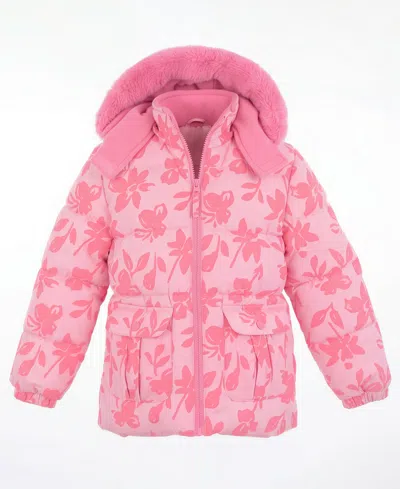Kensie Girl Babies' Toddler Girls' 2t-5t Floral Flocked Puffer Jacket In Pink